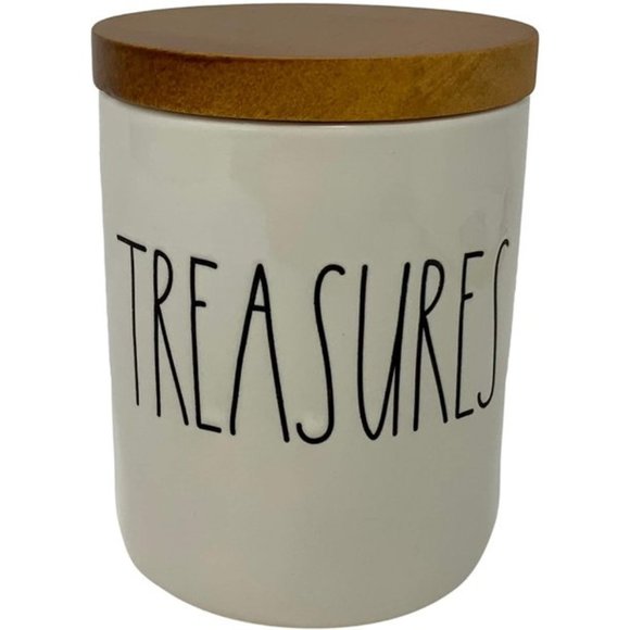 Rae Dunn by Magenta, Treasures Ceramic Canister w/Wood lid - Picture 1 of 4